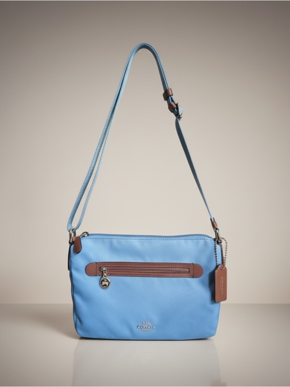 Coach Sawyer Crossbody Bag Blue Nylon Leather Trim NWT Dust Bag - Picture 2 of 16